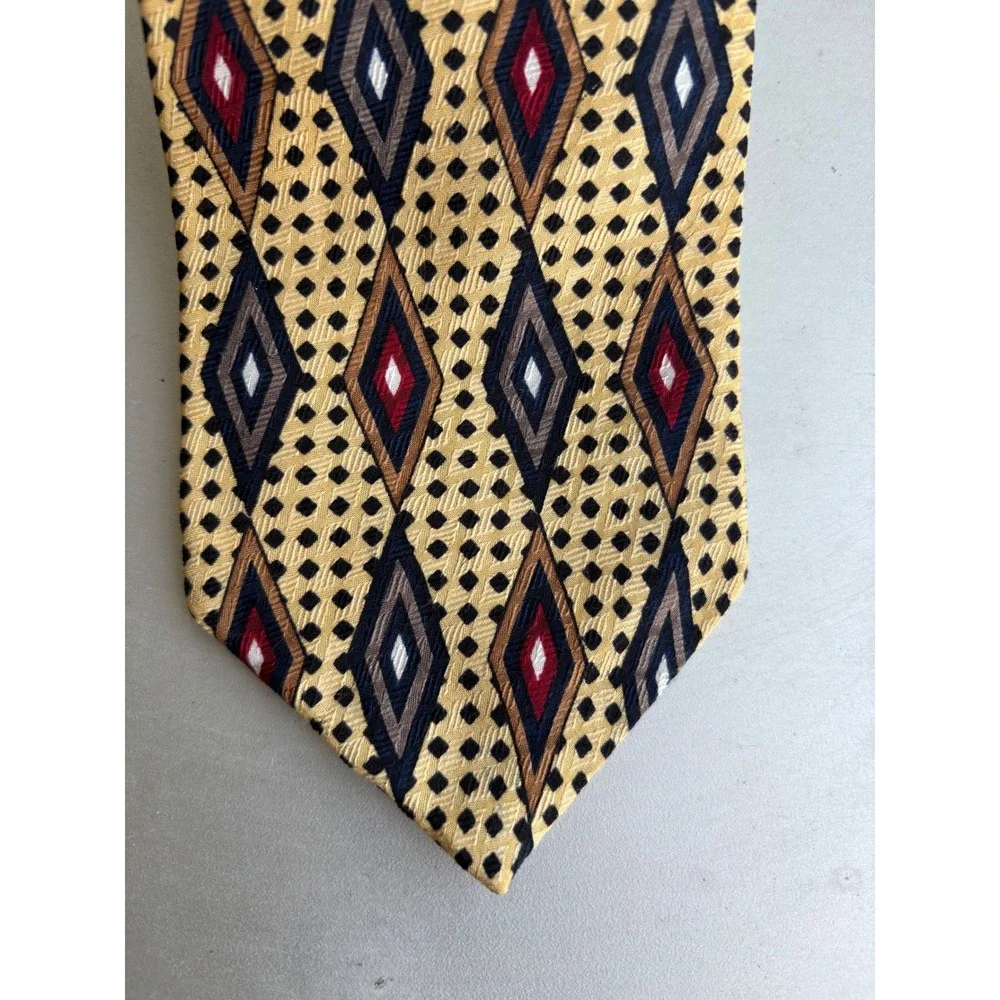 Ferrell Reed Parisian Mens Silk Tie Gold Geometric Diamond Handmade USA